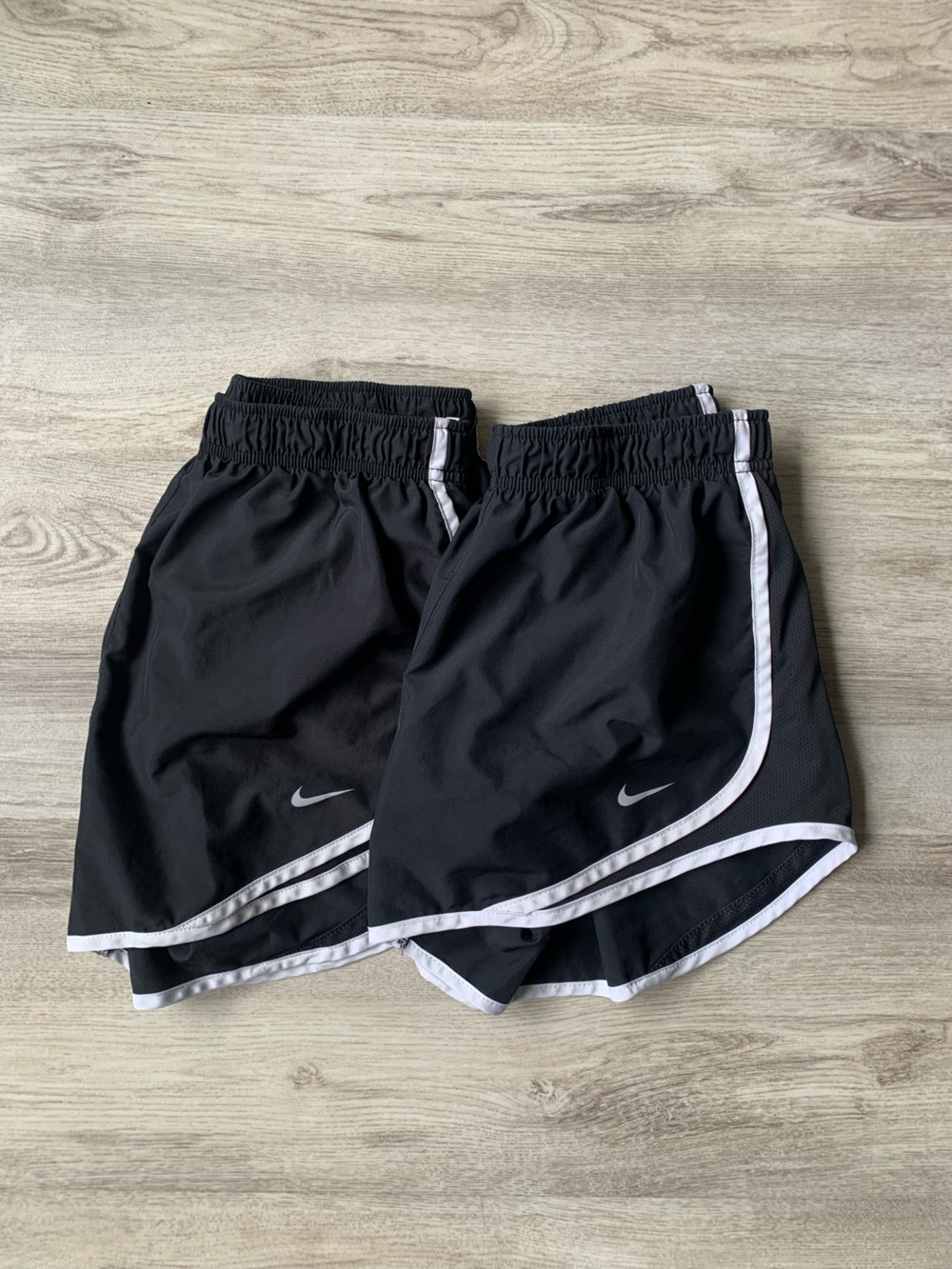 Bundle of 2 Nike Black Running Shorts with White Piping-built in brief lining - Picture 3 of 11